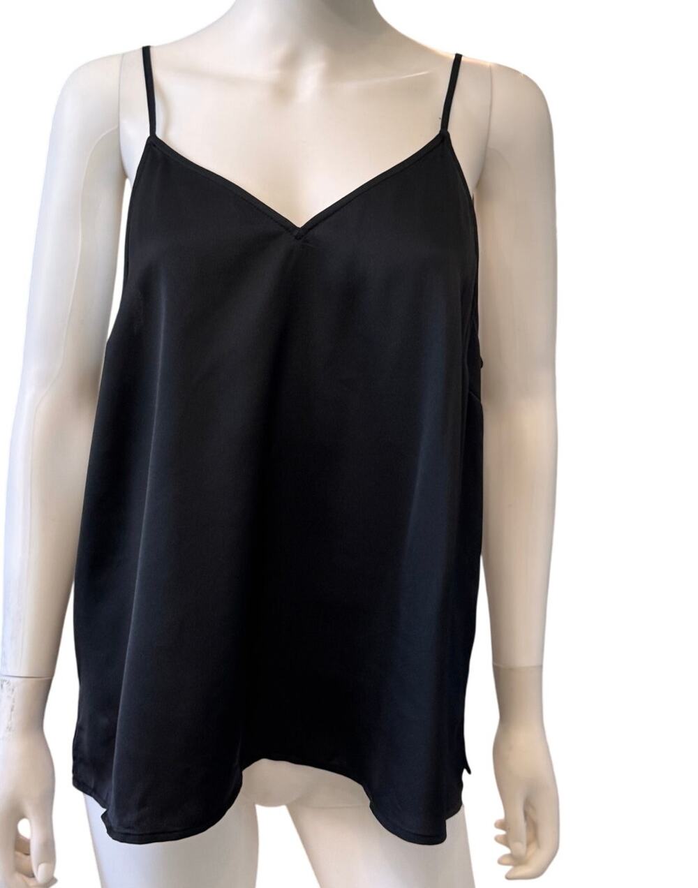 NEW HALOGEN NORDSTROM ~ Women's Black V Neck Spaghetti Strap Top Size L